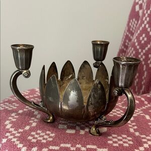 Vintage F.B.R. Italy Lotus Flower Brass Candle Holder